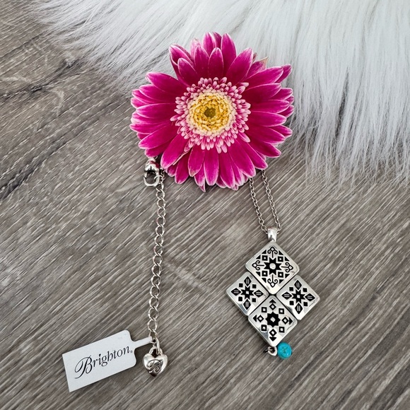 🩵 BRIGHTON Mosaic Tile Necklace Southwest Flare Silver/Turquoise Reversible - Picture 3 of 6